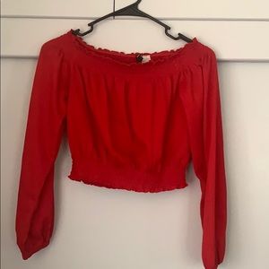 H&M red off the shoulder crop top